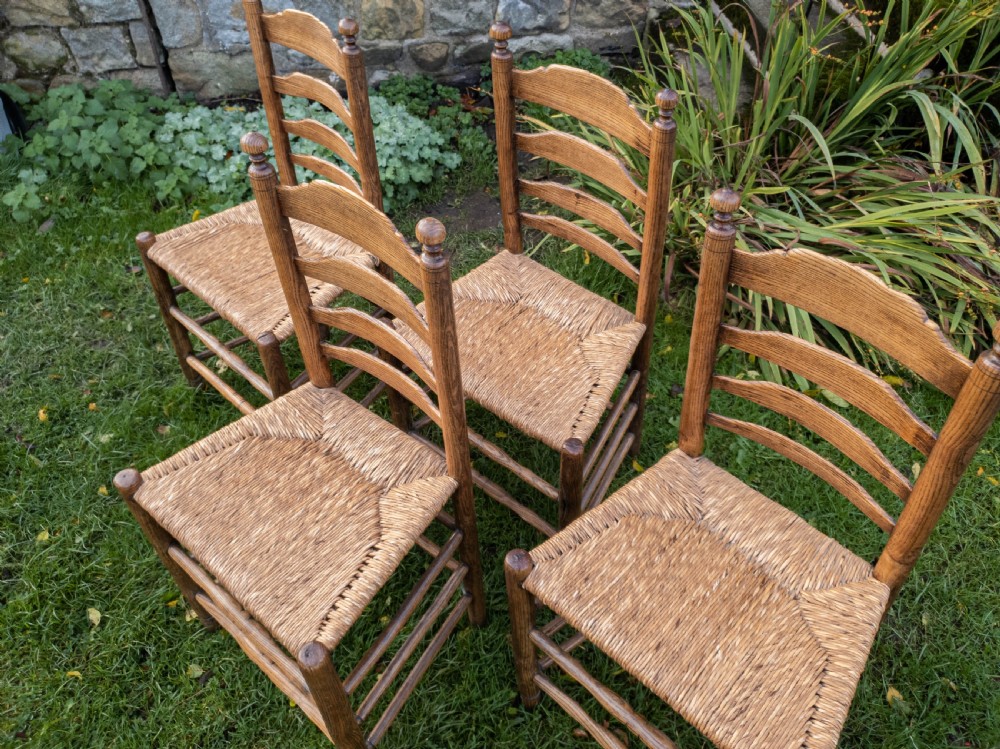 C18th Elm Provincial Country Ladderback Set of 4 Dining Chairs C1790 (Georgian) View VIII