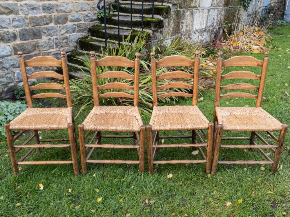 C18th Elm Provincial Country Ladderback Set of 4 Dining Chairs C1790 (Georgian) View IX