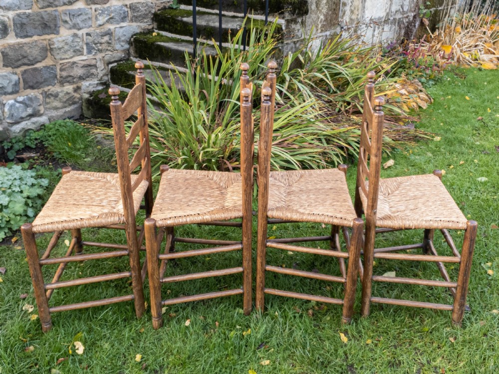C18th Elm Provincial Country Ladderback Set of 4 Dining Chairs C1790 (Georgian) View X