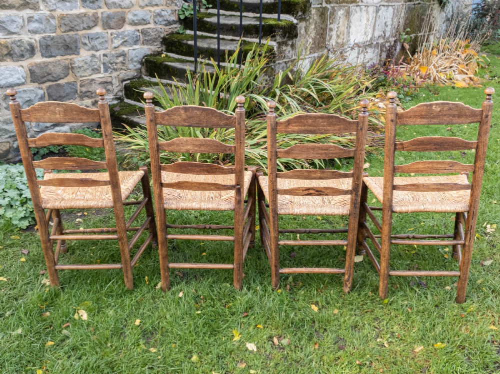 C18th Elm Provincial Country Ladderback Set of 4 Dining Chairs C1790 (Georgian) View XI