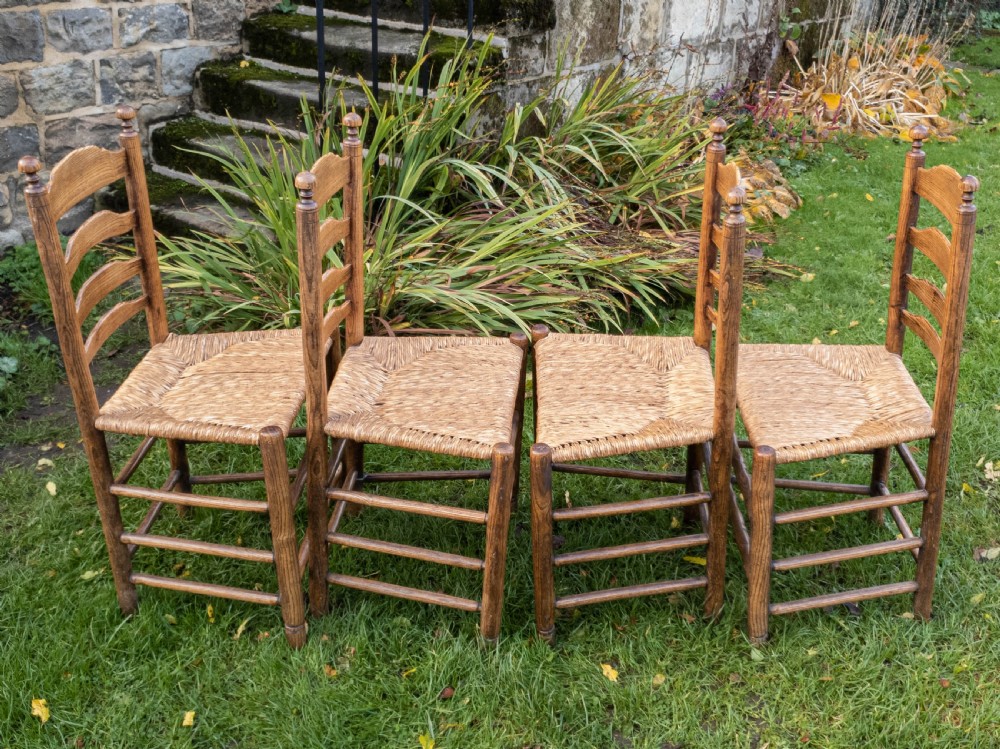 C18th Elm Provincial Country Ladderback Set of 4 Dining Chairs C1790 (Georgian) View XII