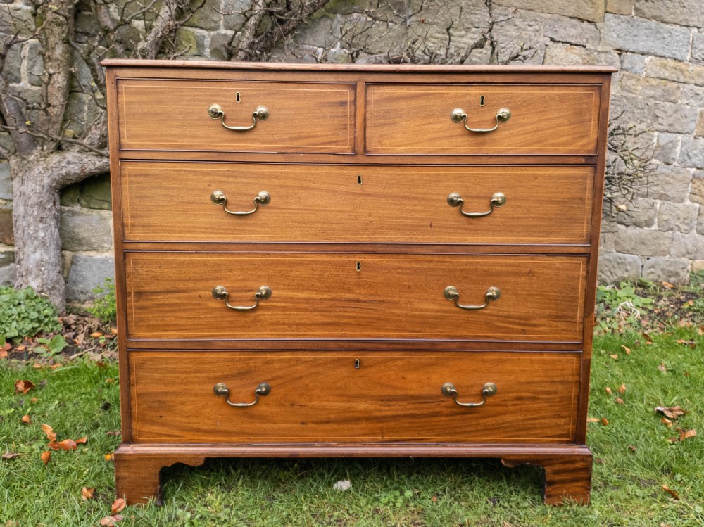 Georgian Mahogany Inlaid Banded Straight Front 4 Height Chest of Drawers C1780