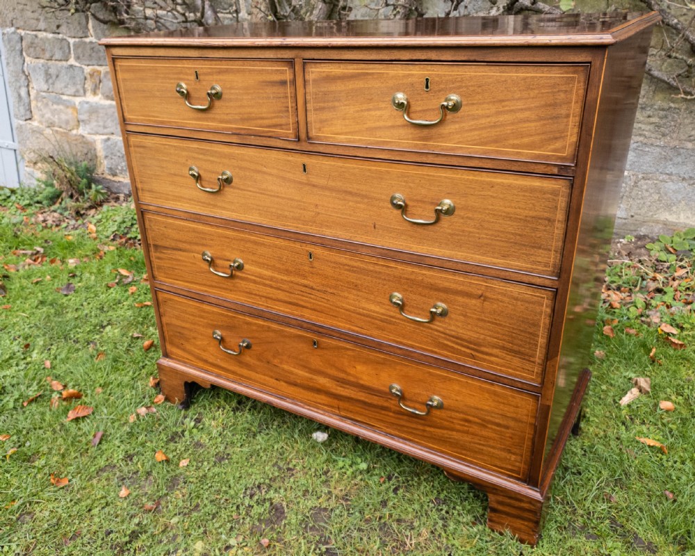 Georgian Mahogany Inlaid Banded Straight Front 4 Height Chest of Drawers C1780 View IV