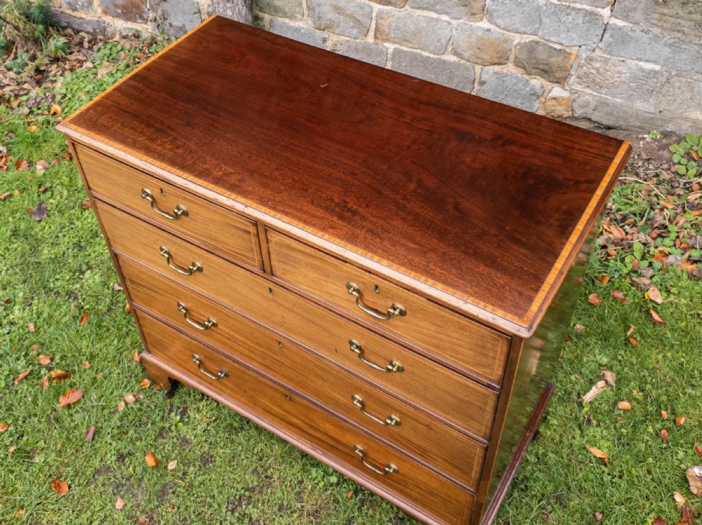 Georgian Mahogany Inlaid Banded Straight Front 4 Height Chest of Drawers C1780 View VII
