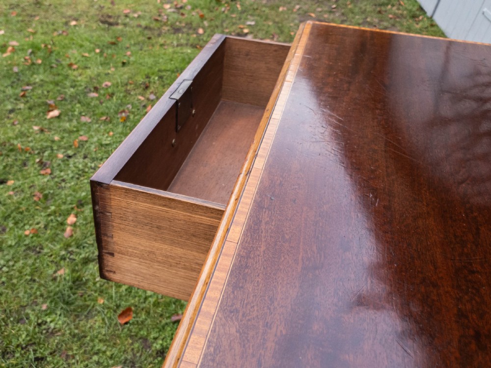 Georgian Mahogany Inlaid Banded Straight Front 4 Height Chest of Drawers C1780 View IX