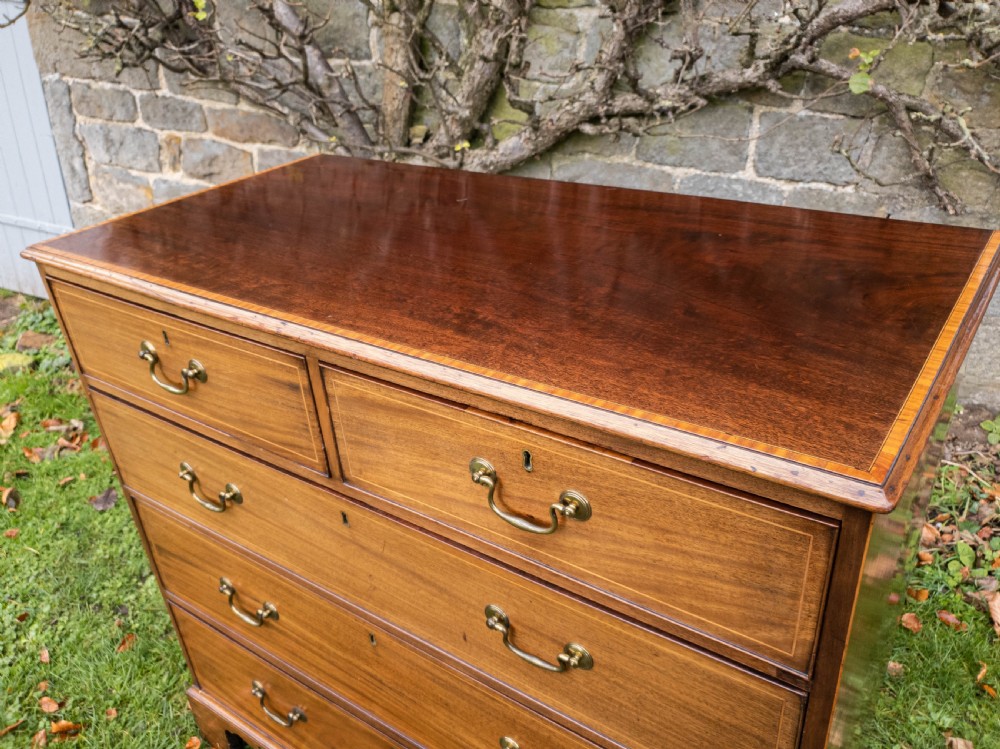 Georgian Mahogany Inlaid Banded Straight Front 4 Height Chest of Drawers C1780 View X