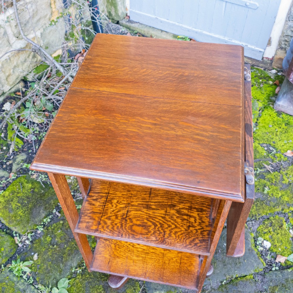 Edwardian Arts & Crafts Oak Revolving Bookcase w/ Adjustable Reading Shelf C1910 View VI