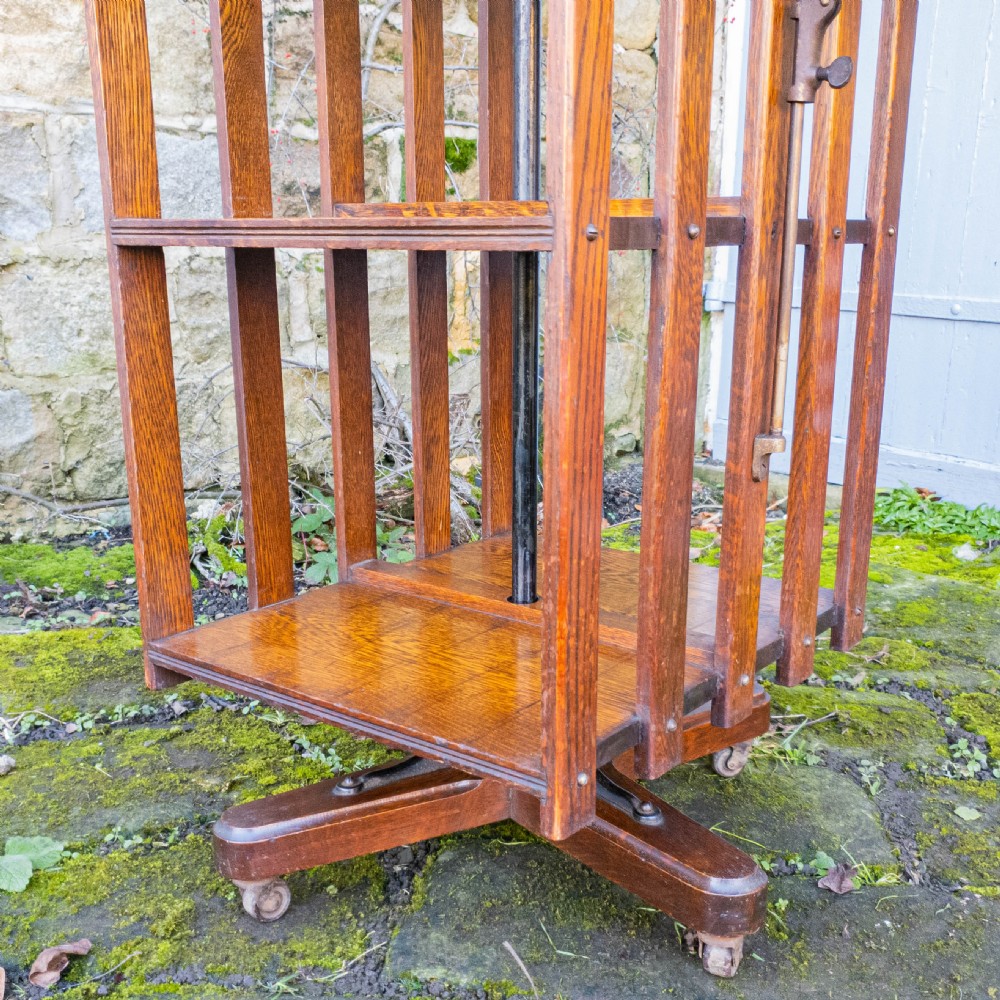 Edwardian Arts & Crafts Oak Revolving Bookcase w/ Adjustable Reading Shelf C1910 View XI