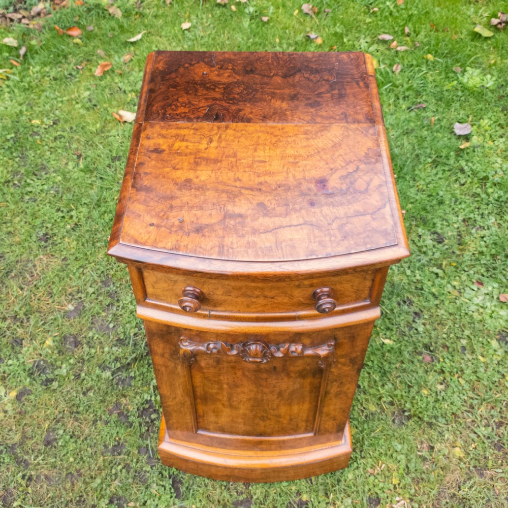 Victorian Burr Walnut Carved Pedestal Bedside Cabinet C1870 (Table) View III