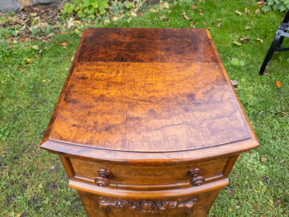 Victorian Burr Walnut Carved Pedestal Bedside Cabinet C1870 (Table) View IV