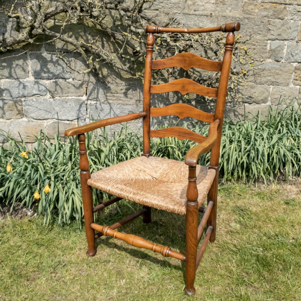 C19th Macclesfield Ladderback Elm & Ash Country Farmhouse Carver Armchair