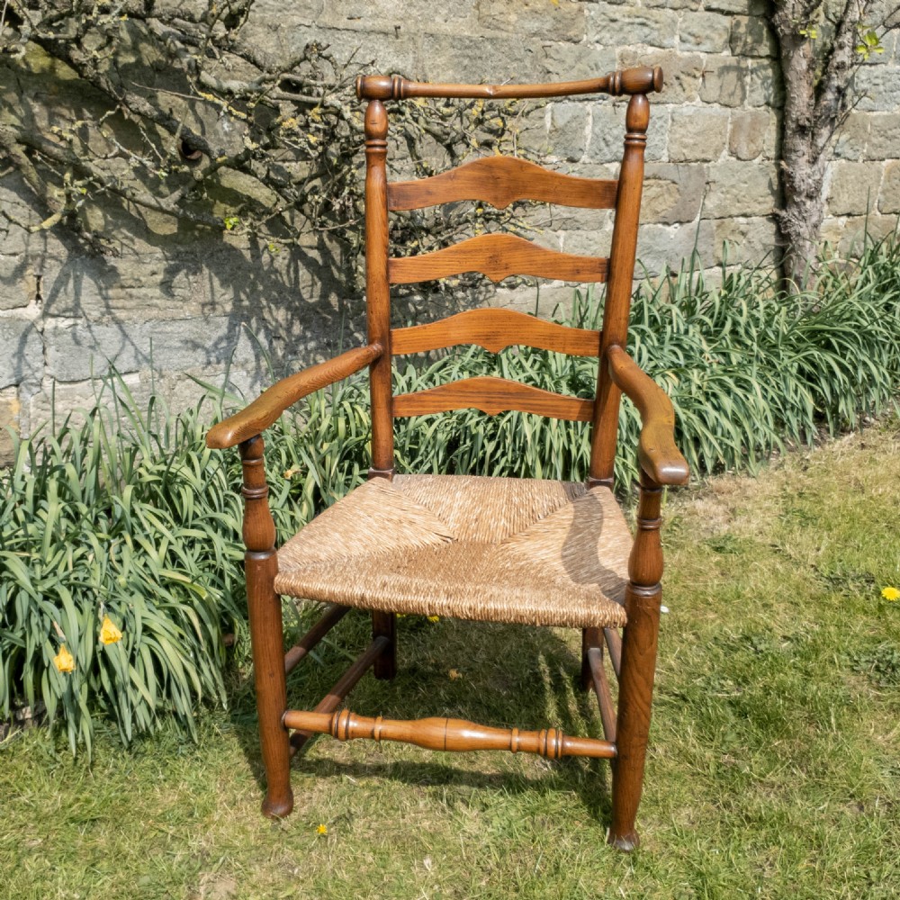 C19th Macclesfield Ladderback Elm & Ash Country Farmhouse Carver Armchair View III