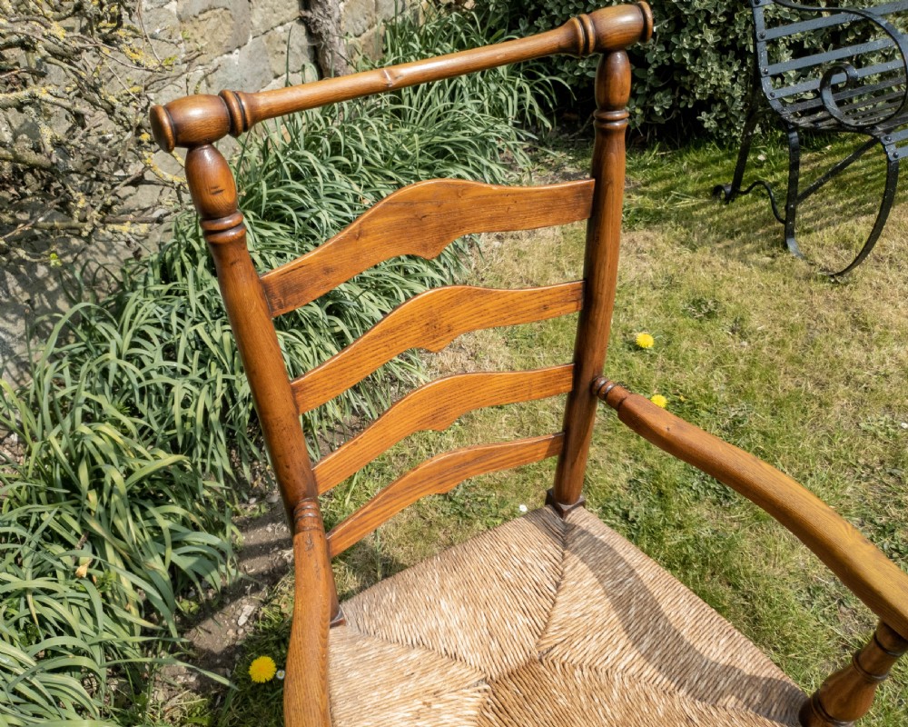 C19th Macclesfield Ladderback Elm & Ash Country Farmhouse Carver Armchair View IV