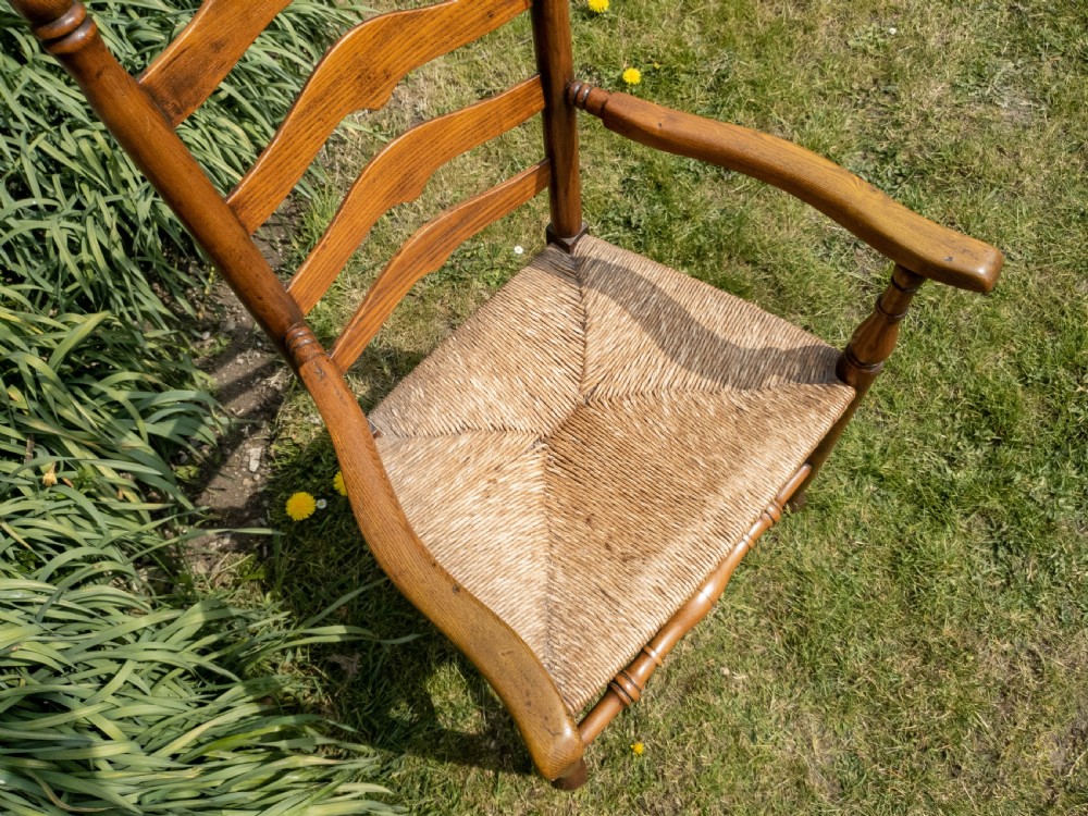 C19th Macclesfield Ladderback Elm & Ash Country Farmhouse Carver Armchair View V