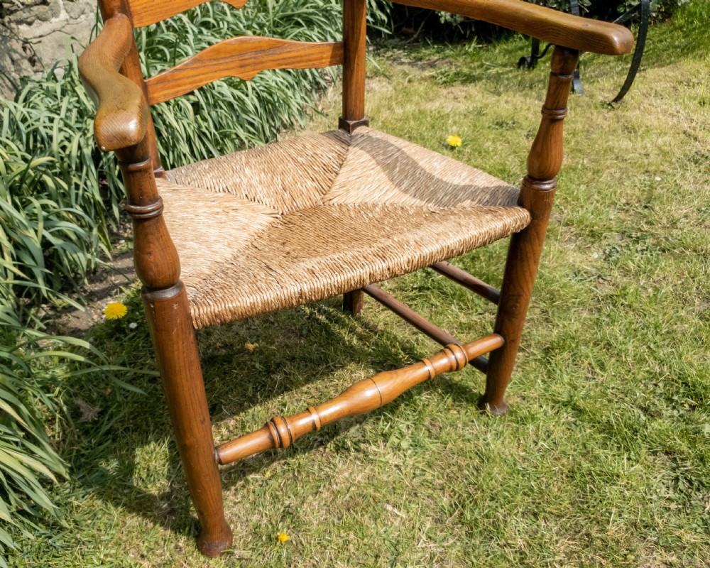 C19th Macclesfield Ladderback Elm & Ash Country Farmhouse Carver Armchair View VI