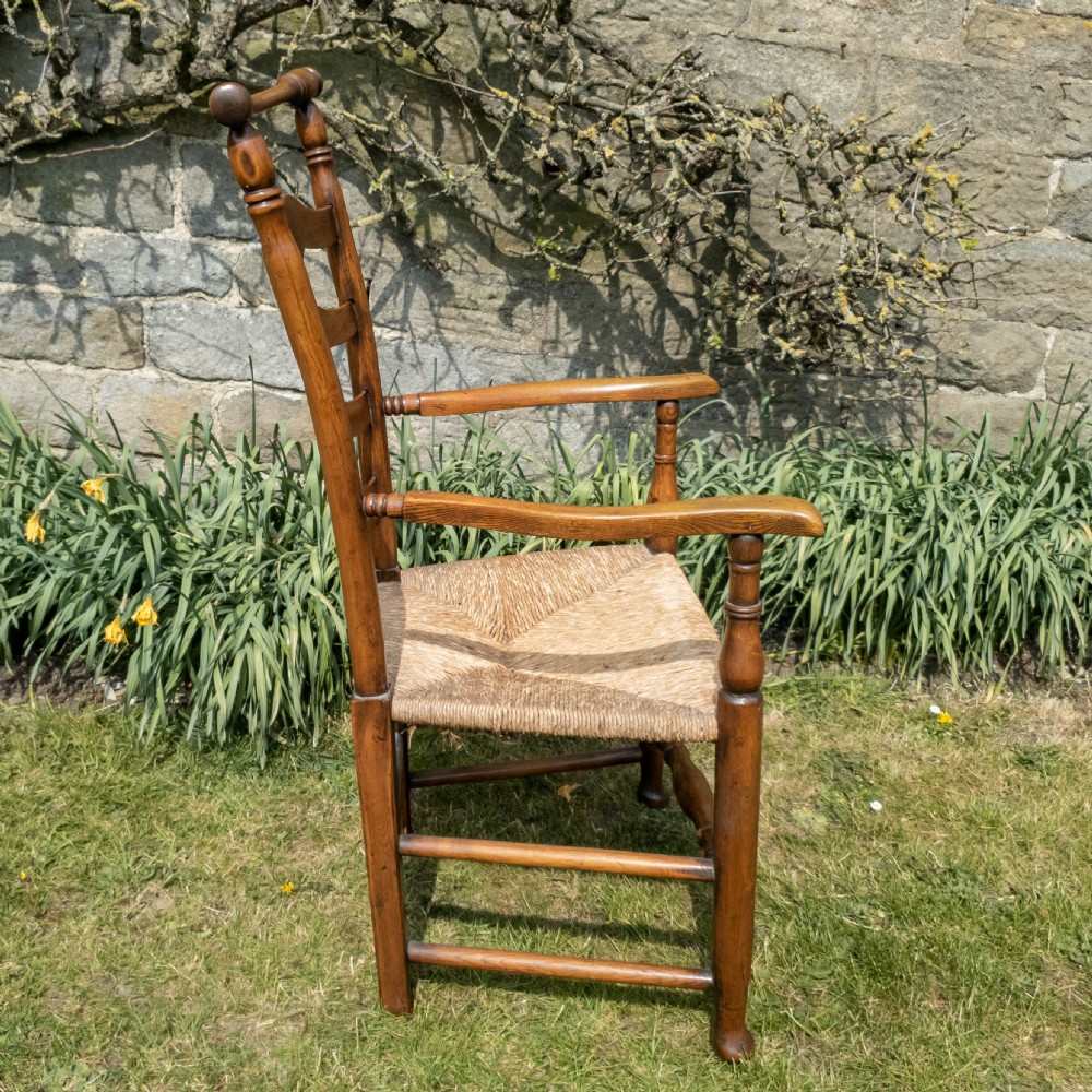 C19th Macclesfield Ladderback Elm & Ash Country Farmhouse Carver Armchair View IX