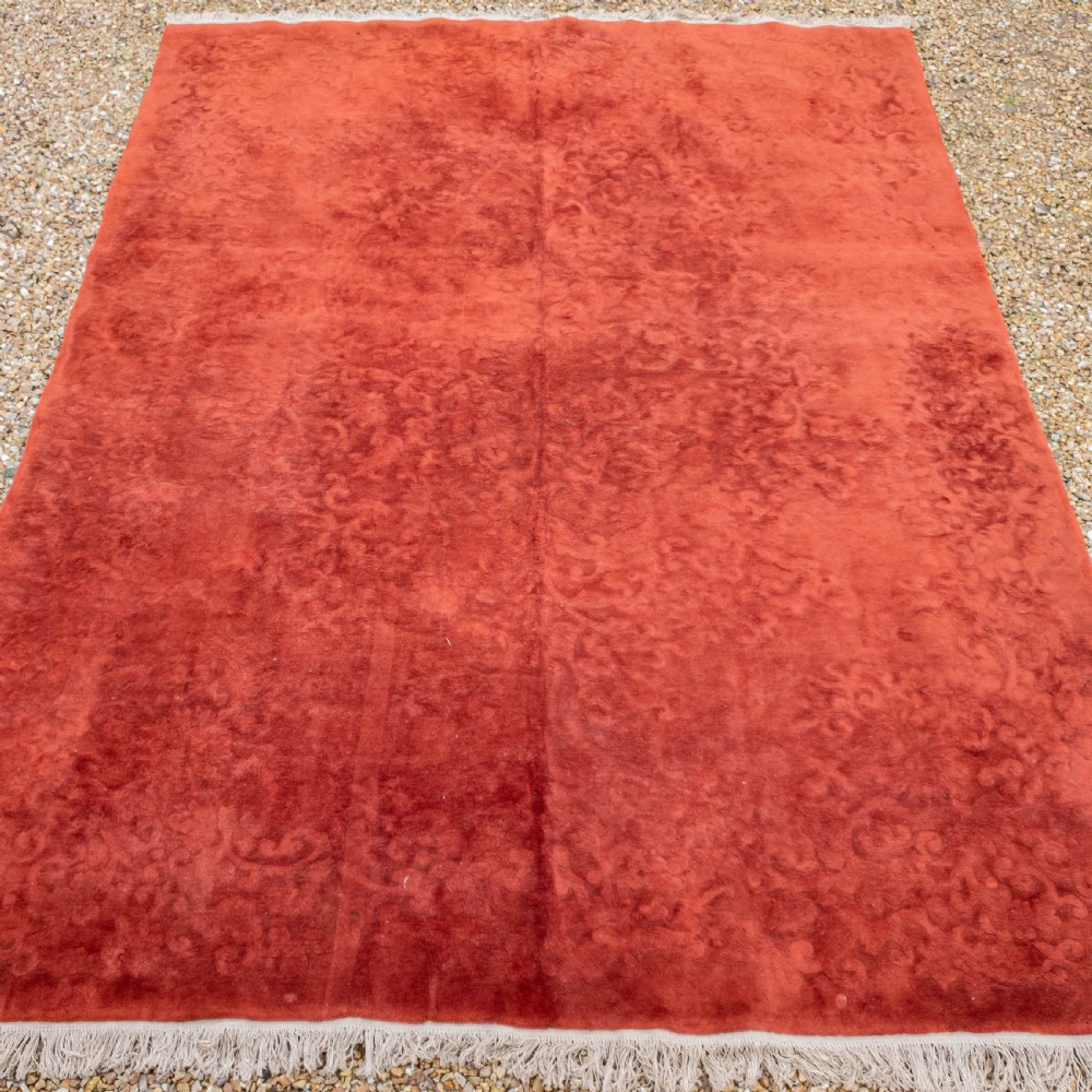 Art Deco Chinese Monochrome Red Sculpted Carpet 12'4