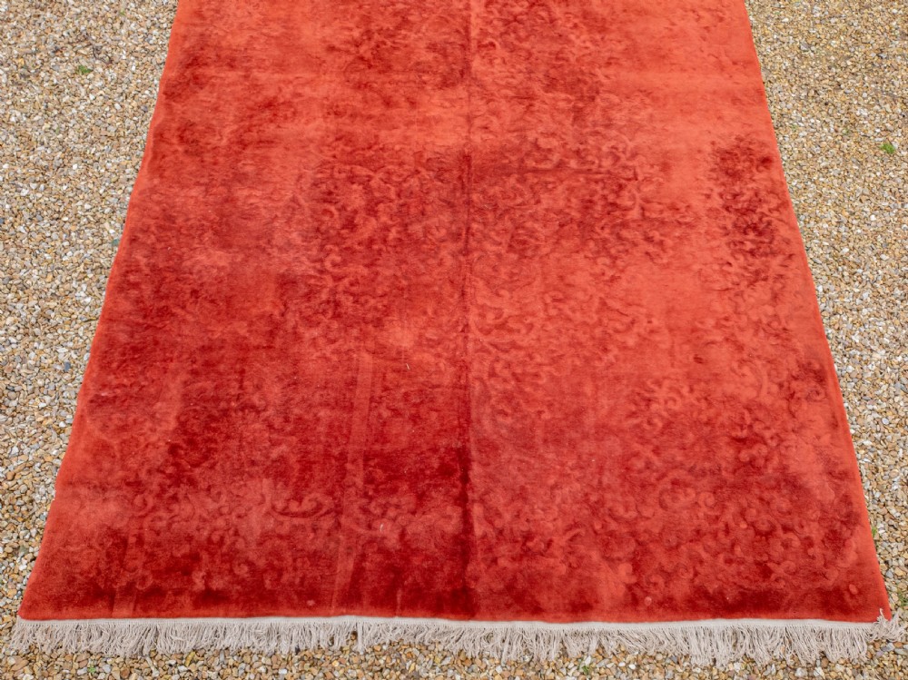 Art Deco Chinese Monochrome Red Sculpted Carpet 12'4