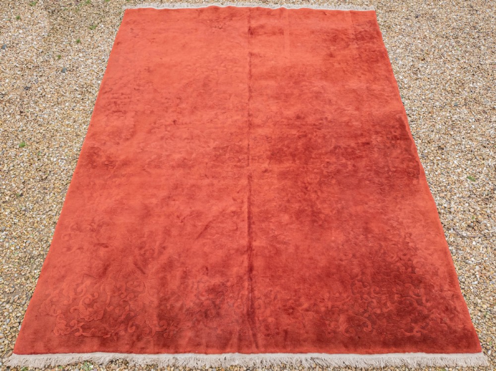 Art Deco Chinese Monochrome Red Sculpted Carpet 12'4