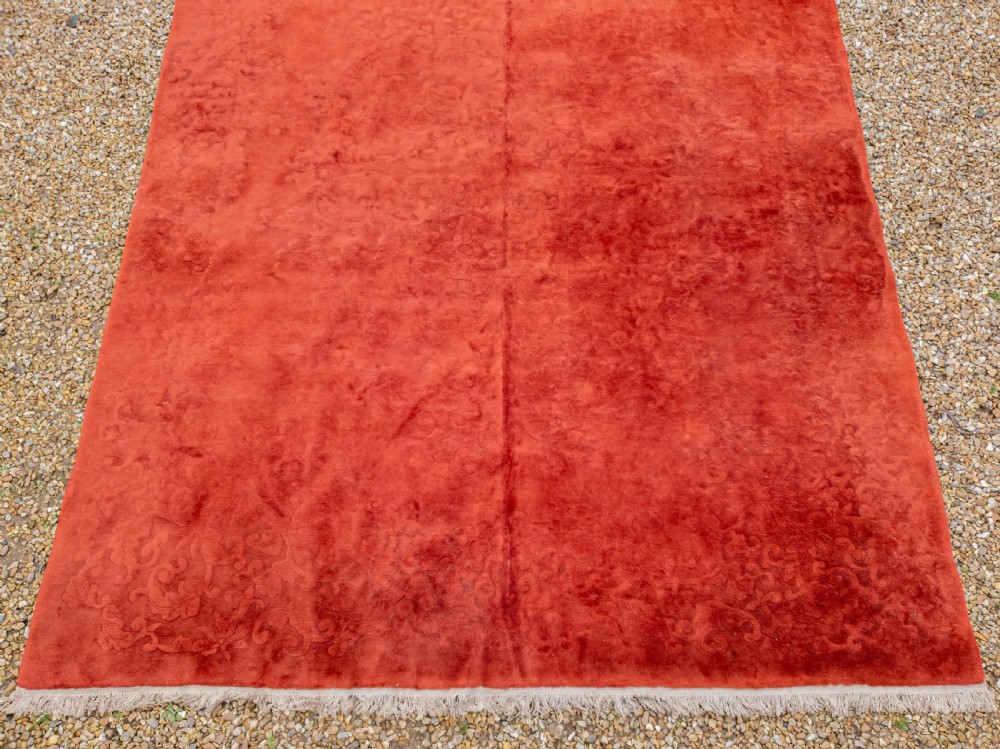 Art Deco Chinese Monochrome Red Sculpted Carpet 12'4