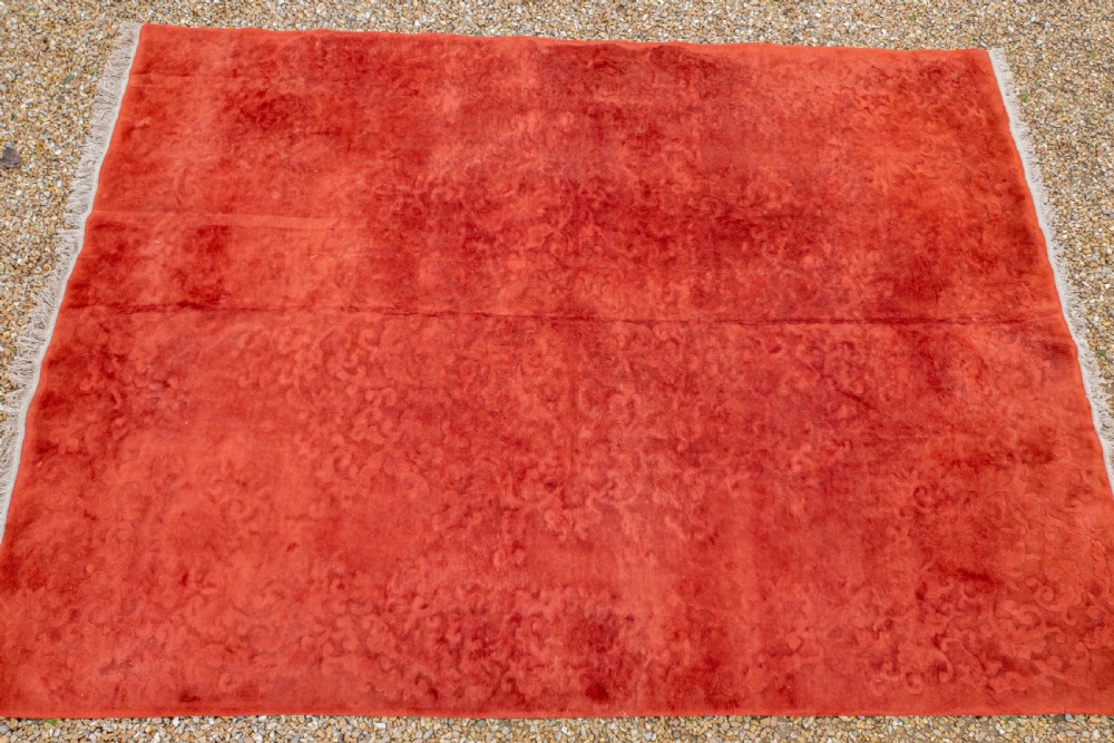 Art Deco Chinese Monochrome Red Sculpted Carpet 12'4