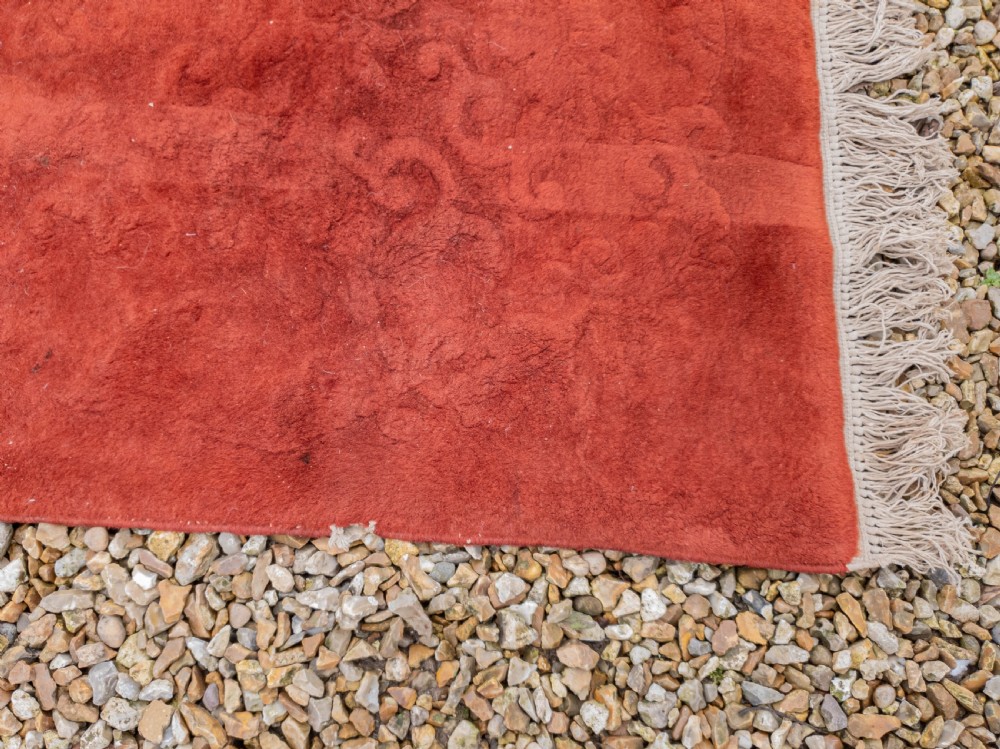 Art Deco Chinese Monochrome Red Sculpted Carpet 12'4