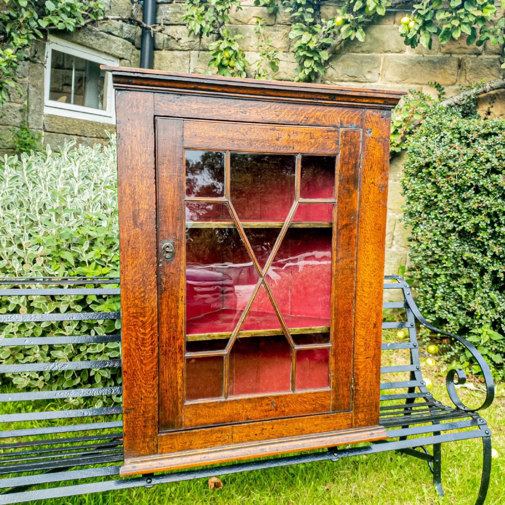Georgian Astragal Glazed Oak Wall Hanging Corner Cabinet C1775 (George III) View IV