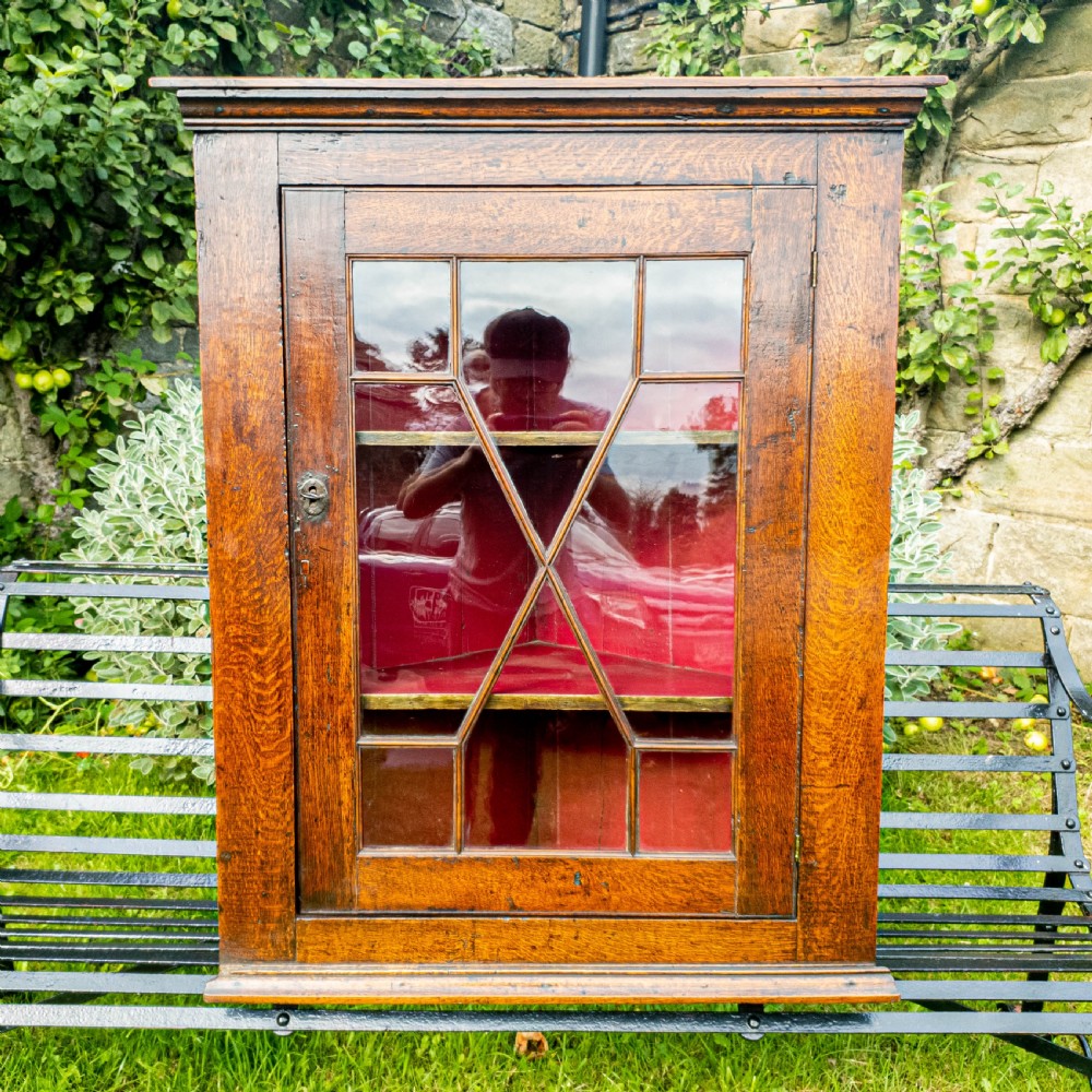 Georgian Astragal Glazed Oak Wall Hanging Corner Cabinet C1775 (George III) View VII
