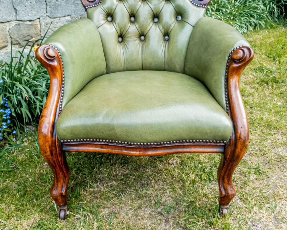 C19th Leather & Mahogany Armchair C1870 (Victorian) View IV