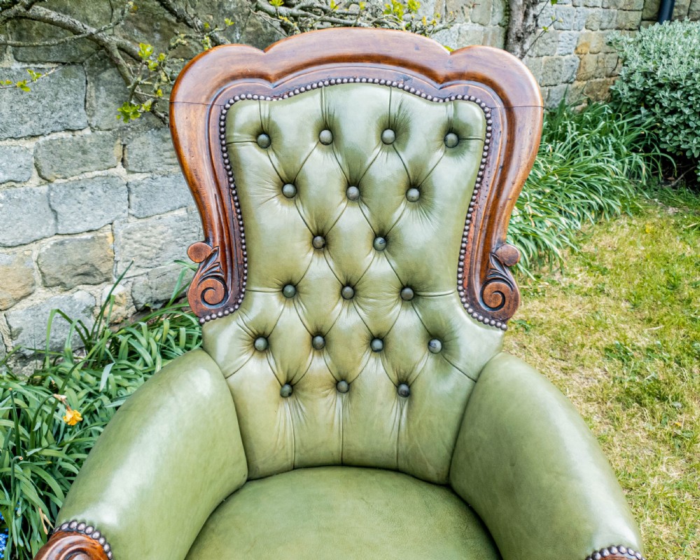 C19th Leather & Mahogany Armchair C1870 (Victorian) View V