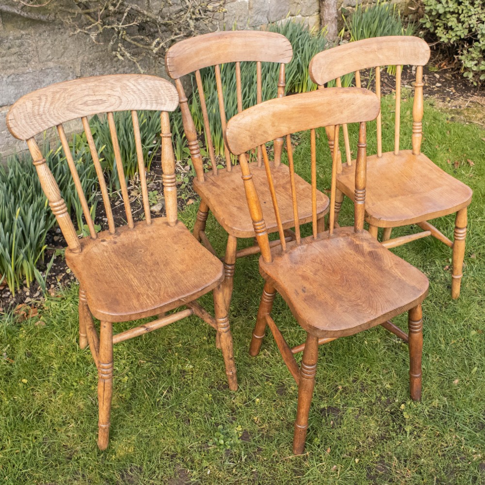 C19th Elm & Ash Country Kitchen Scullery Set of 4 Dining Chairs