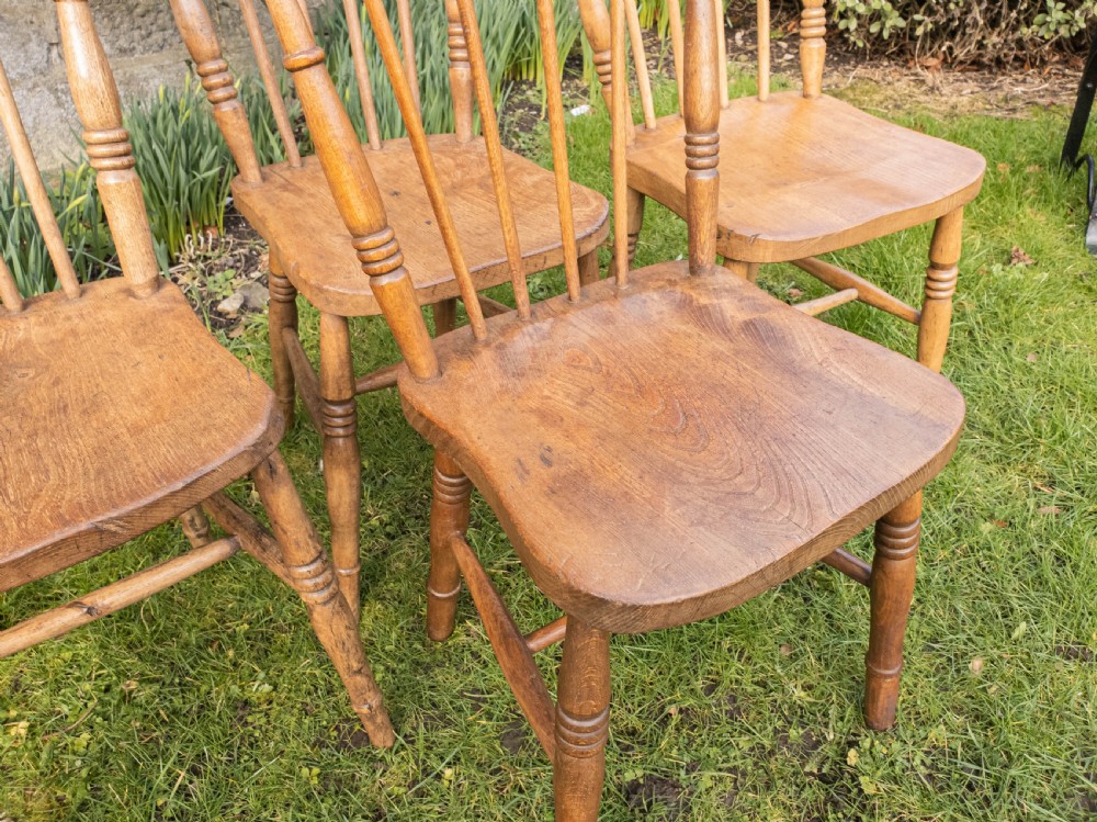 C19th Elm & Ash Country Kitchen Scullery Set of 4 Dining Chairs View II