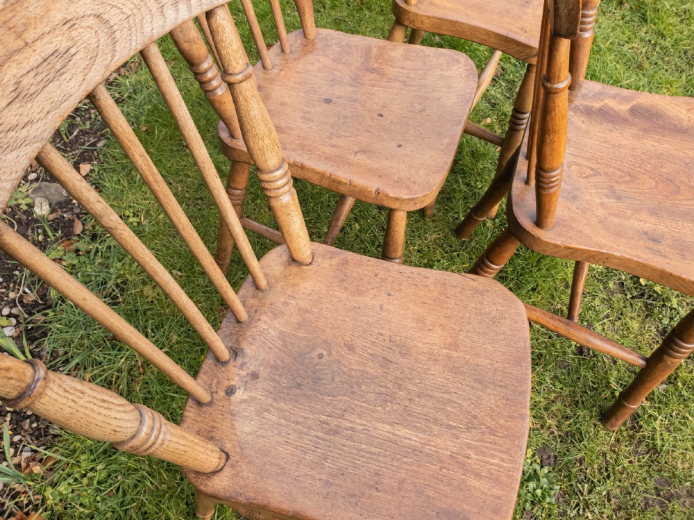 C19th Elm & Ash Country Kitchen Scullery Set of 4 Dining Chairs View V