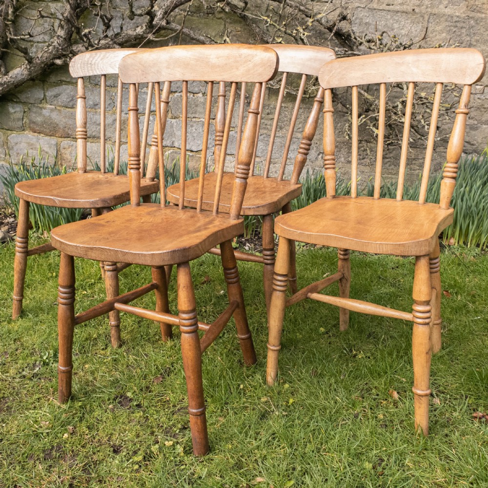 C19th Elm & Ash Country Kitchen Scullery Set of 4 Dining Chairs View VIII