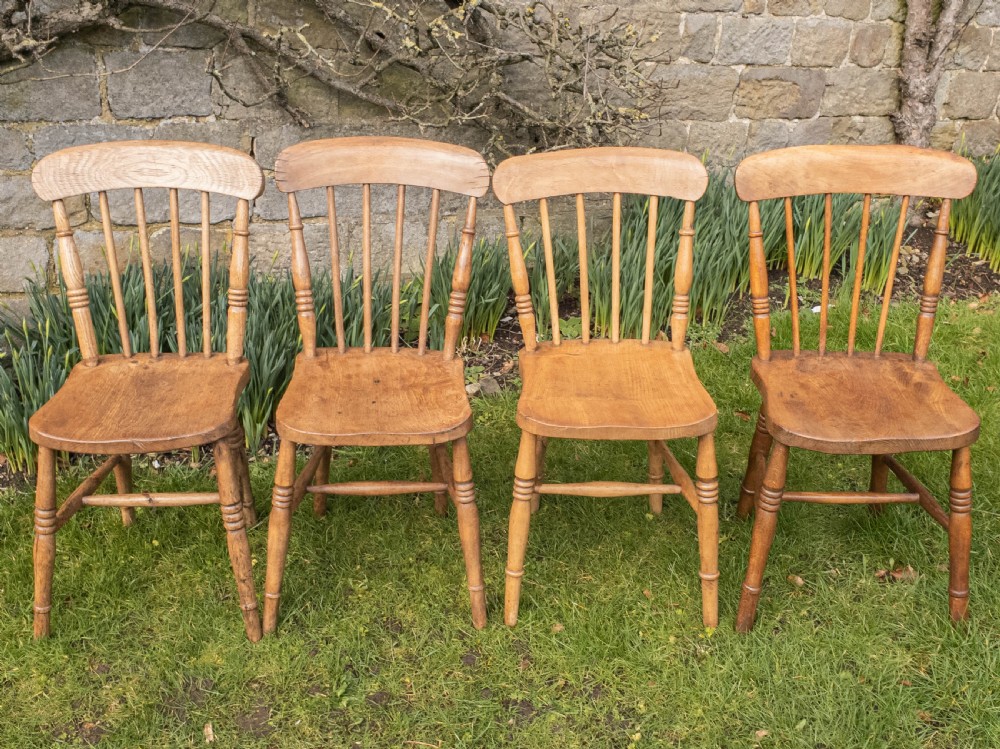 C19th Elm & Ash Country Kitchen Scullery Set of 4 Dining Chairs View IX