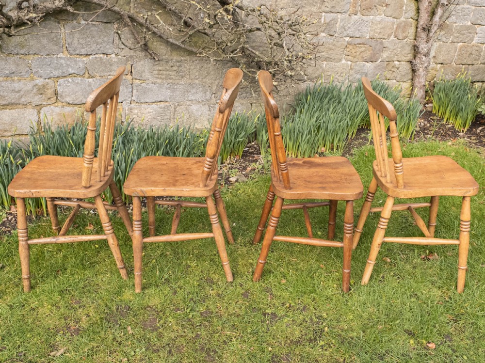 C19th Elm & Ash Country Kitchen Scullery Set of 4 Dining Chairs View X