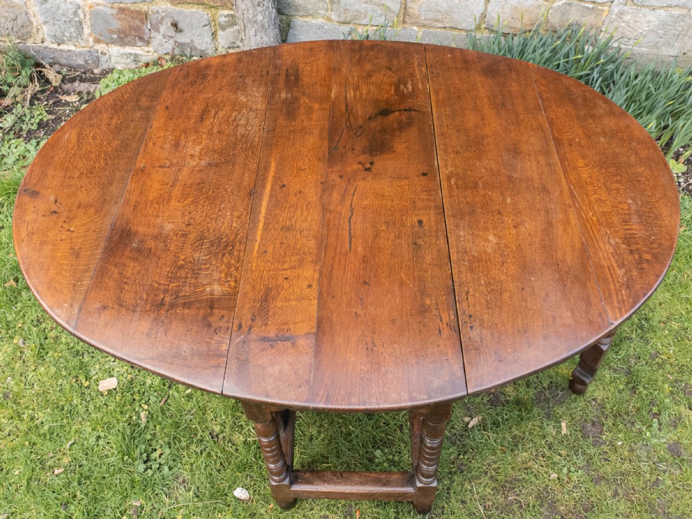 C17th & Later Small Oak Oval Gateleg Country Dining Table View IV