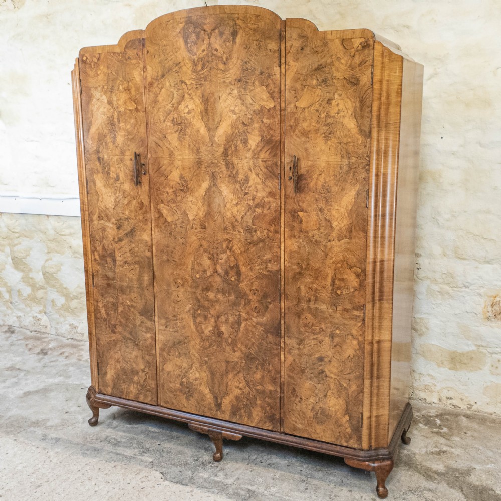 Art Deco Burr Walnut Triple Wardrobe C1930 View II