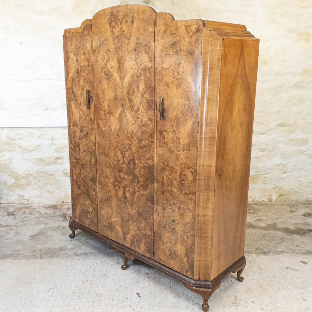 Art Deco Burr Walnut Triple Wardrobe C1930 View VII