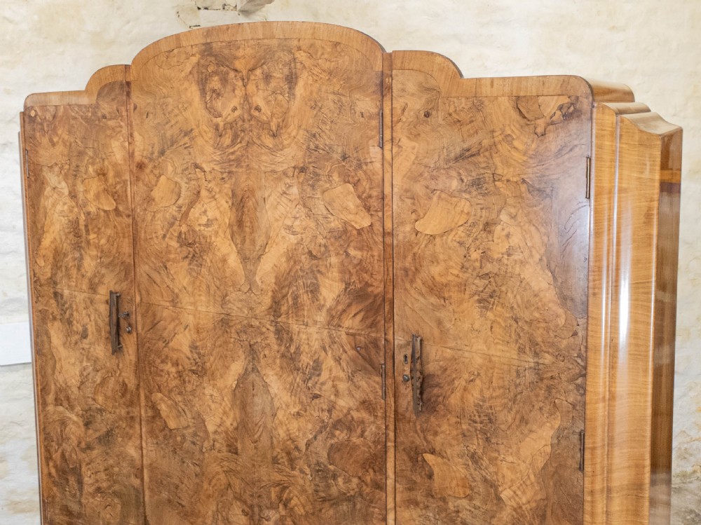 Art Deco Burr Walnut Triple Wardrobe C1930 View VIII