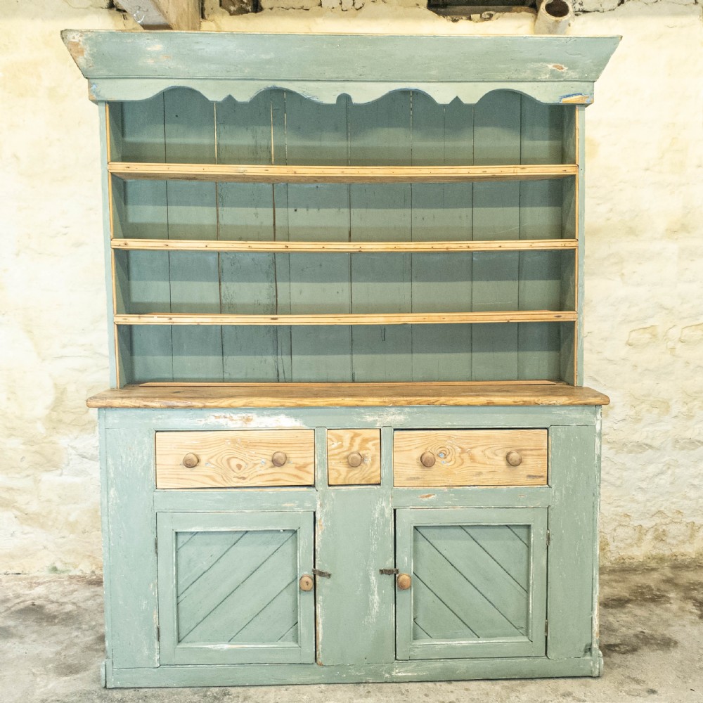 C19th Rustic Painted Irish Pine Dresser (Country Farmhouse) View II