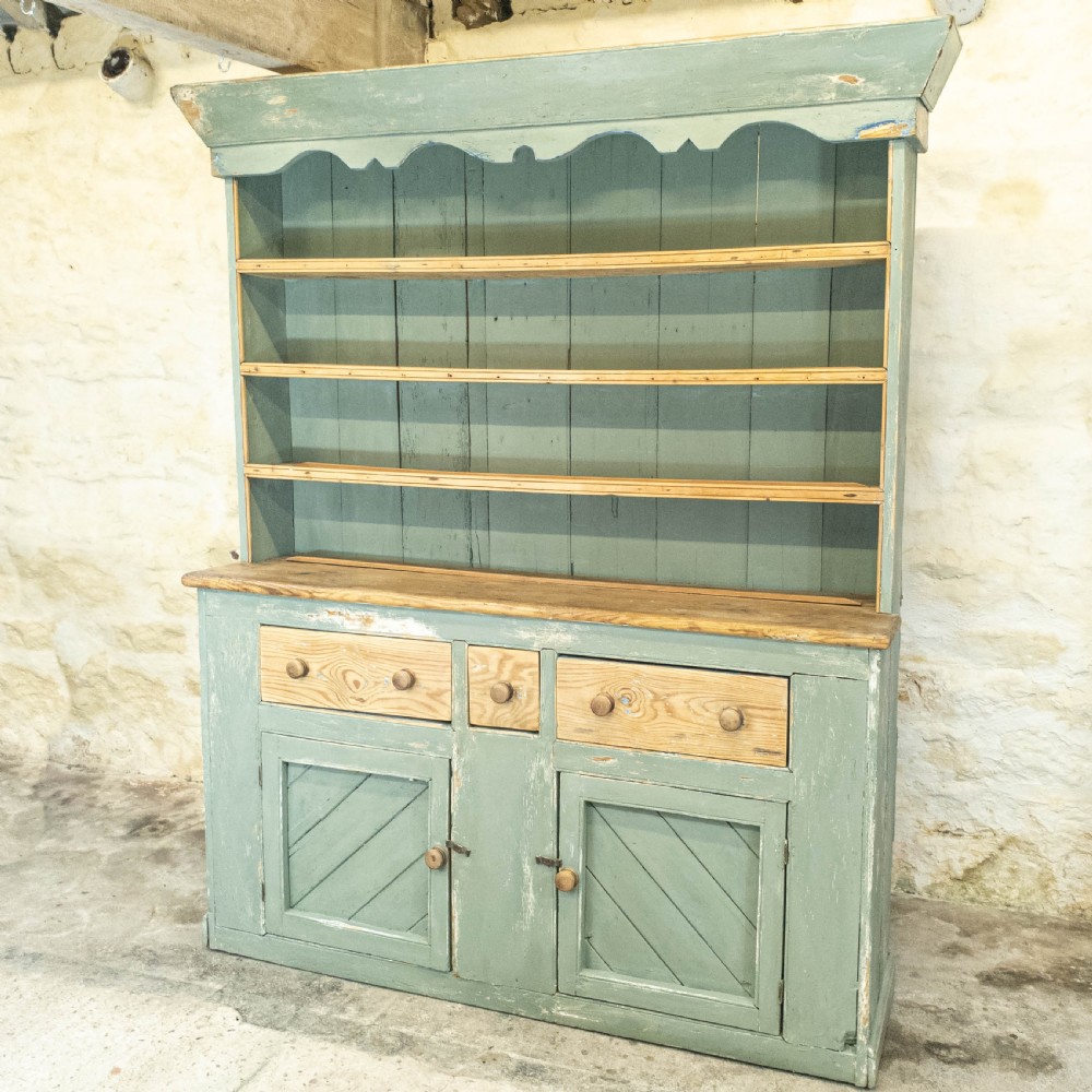 C19th Rustic Painted Irish Pine Dresser (Country Farmhouse)