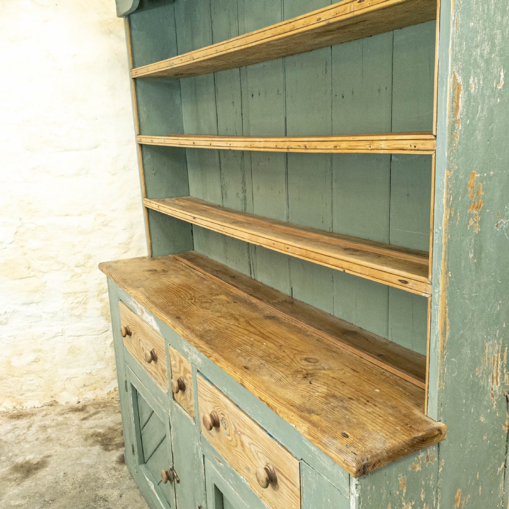 C19th Rustic Painted Irish Pine Dresser (Country Farmhouse) View III