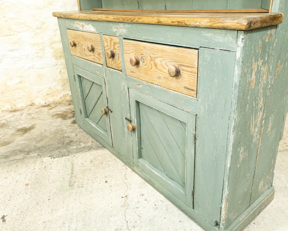 C19th Rustic Painted Irish Pine Dresser (Country Farmhouse) View IV