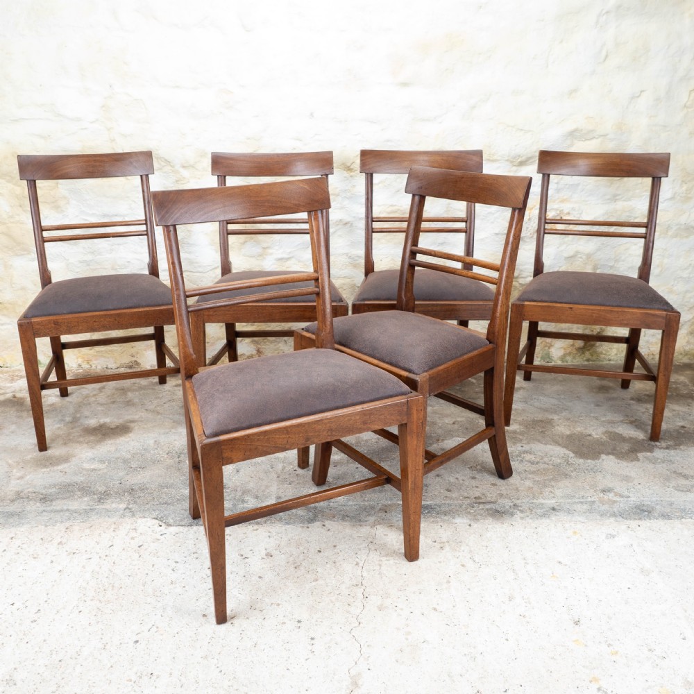Set of 6 Georgian Leather & Mahogany Country Dining Chairs