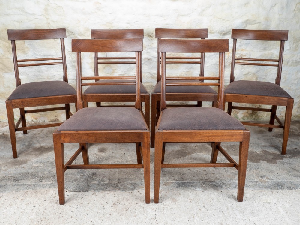Set of 6 Georgian Leather & Mahogany Country Dining Chairs View II