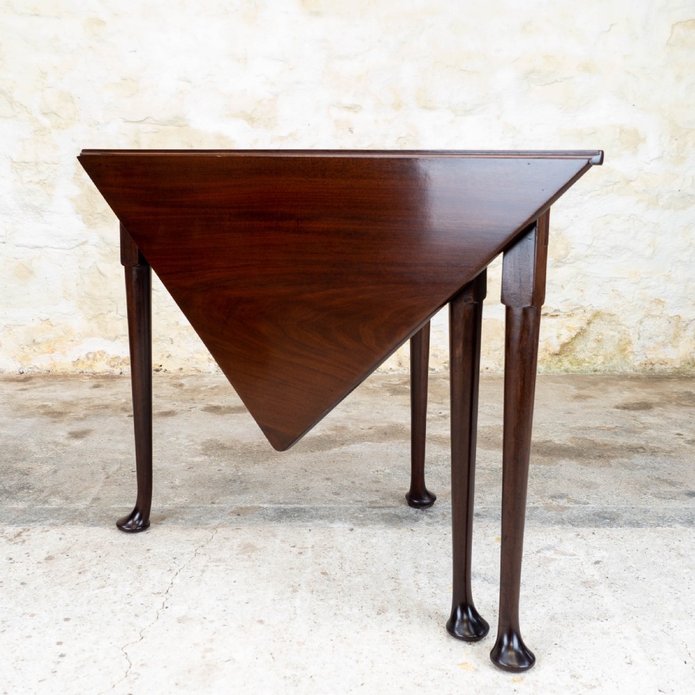George II Pad Foot Mahogany Triangular Corner Drop-Leaf Tea Table View III