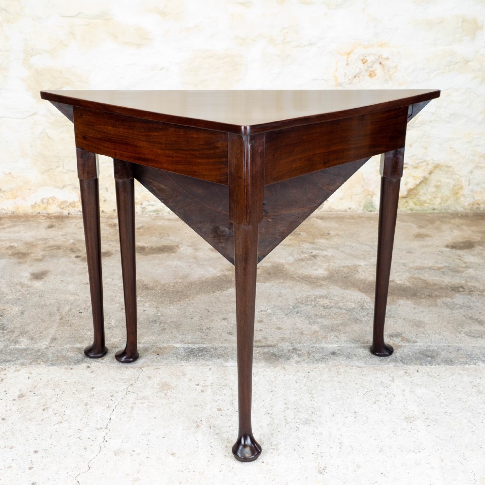 George II Pad Foot Mahogany Triangular Corner Drop-Leaf Tea Table View IV