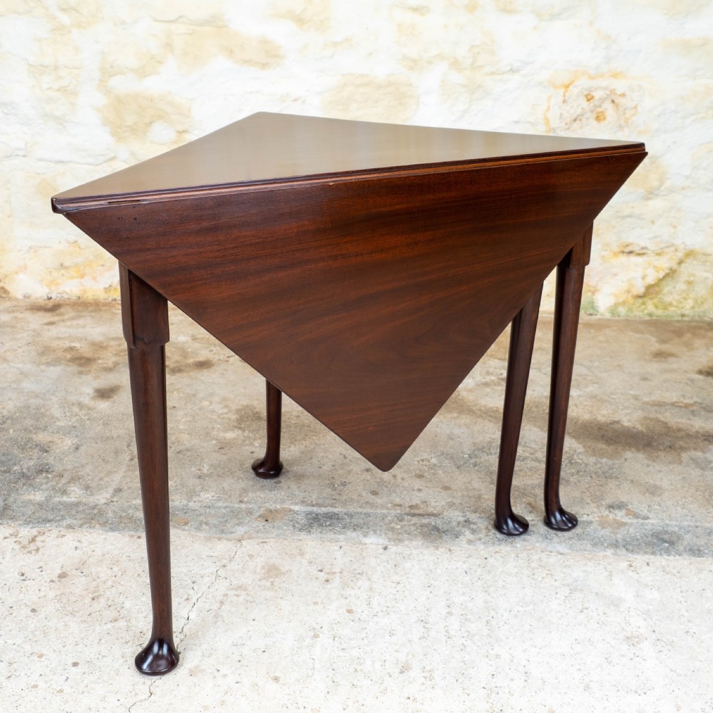 George II Pad Foot Mahogany Triangular Corner Drop-Leaf Tea Table View X