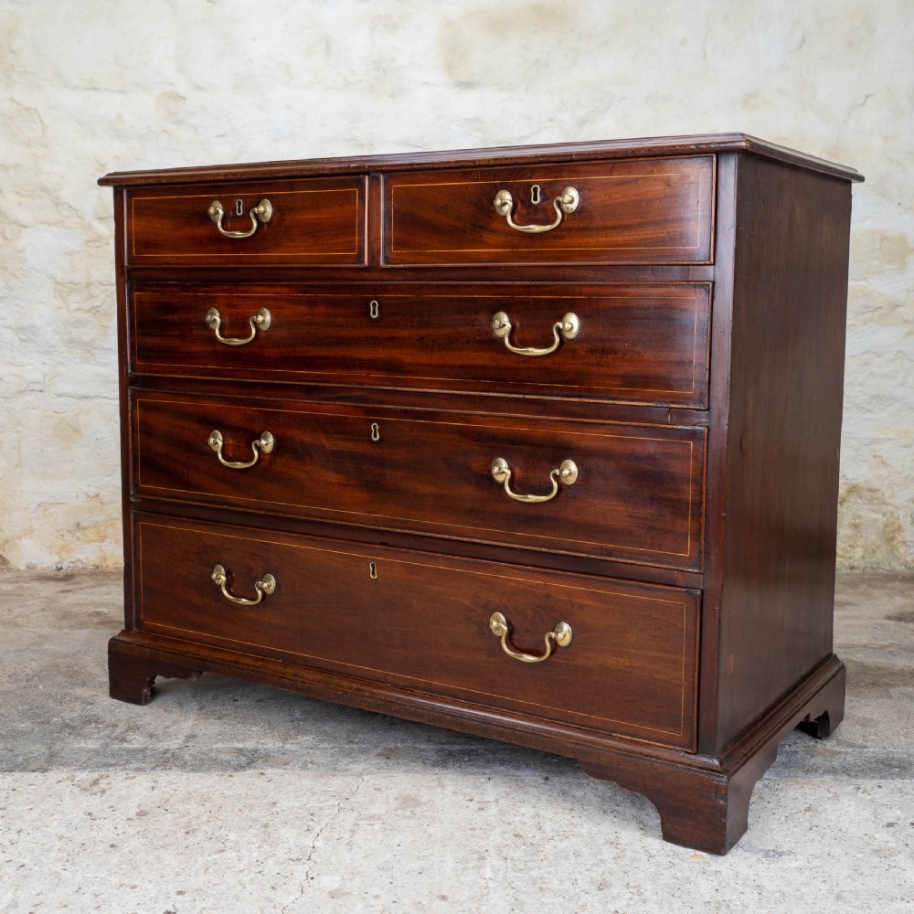 Georgian Mahogany Inlaid Straight Front 4 Height Chest of Drawers